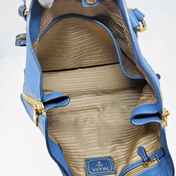 Auth Prada Large Blue Leather Tote Shoulder Bag - Picture 13 of 16